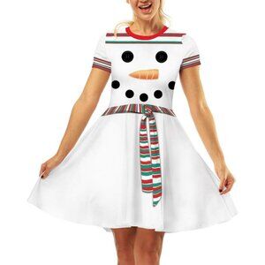 Women's Ugly Christmas Santa Dress 2 Snowman Holiday Print Dress for Party Xmas